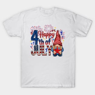 Happy 4th Of July with gnome Us Flag Independence Day T-Shirt